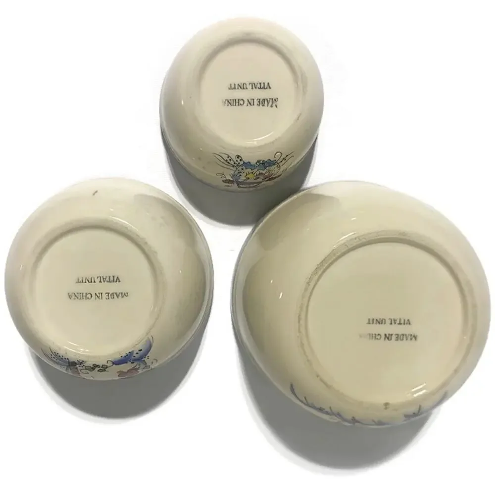 Vintage Stoneware Nesting Bowls Snowman Holiday Winter Vital Unit Set of Three